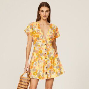 Marine Layer Camila Mini Dress Yellow Vintage Floral Buttons XL